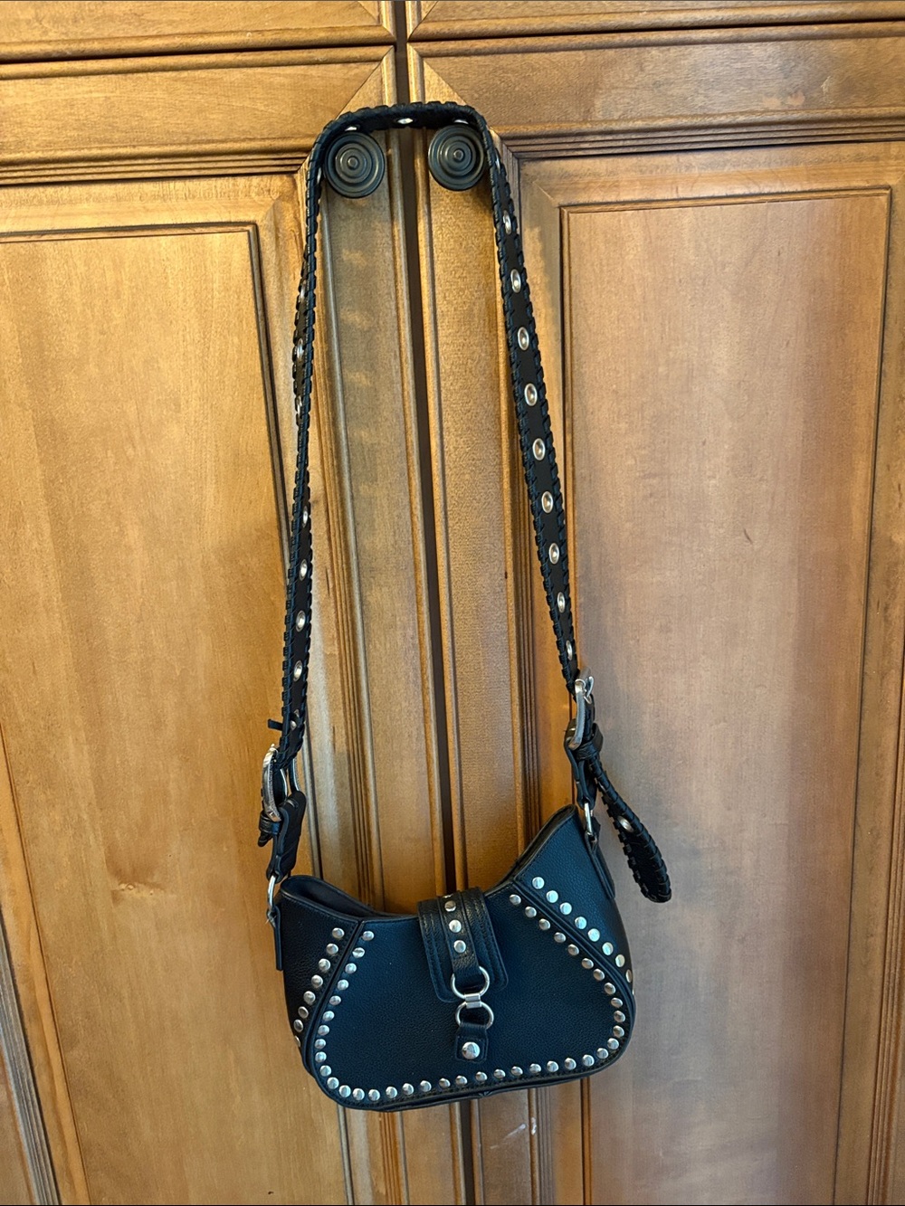 Urban Outfitters Black Studded Shoulder Bag with Braided Strap